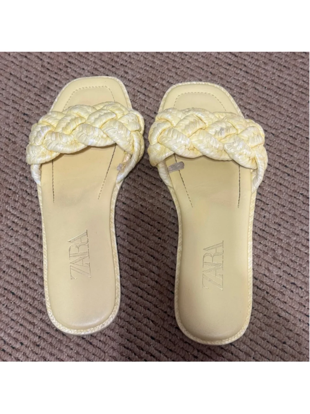ZARA Braided Raffia Slide Sandals Cream Beige Woven Flat Slides EU 39 US 8 - Picture 5 of 7